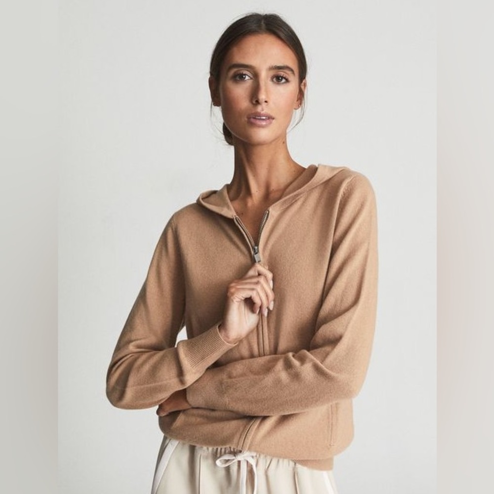 🇬🇧 REISS wool cashmere blend Courtney hoodie M camel tan